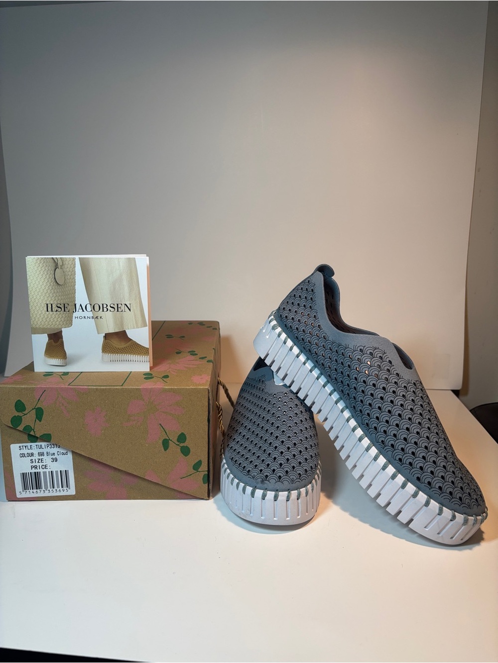 Ilse Jacobsen Gray Perforated Knit Platform Slip-On Sneakers